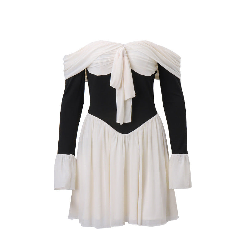 Off-Shoulder kleur gecombineerde jurk
